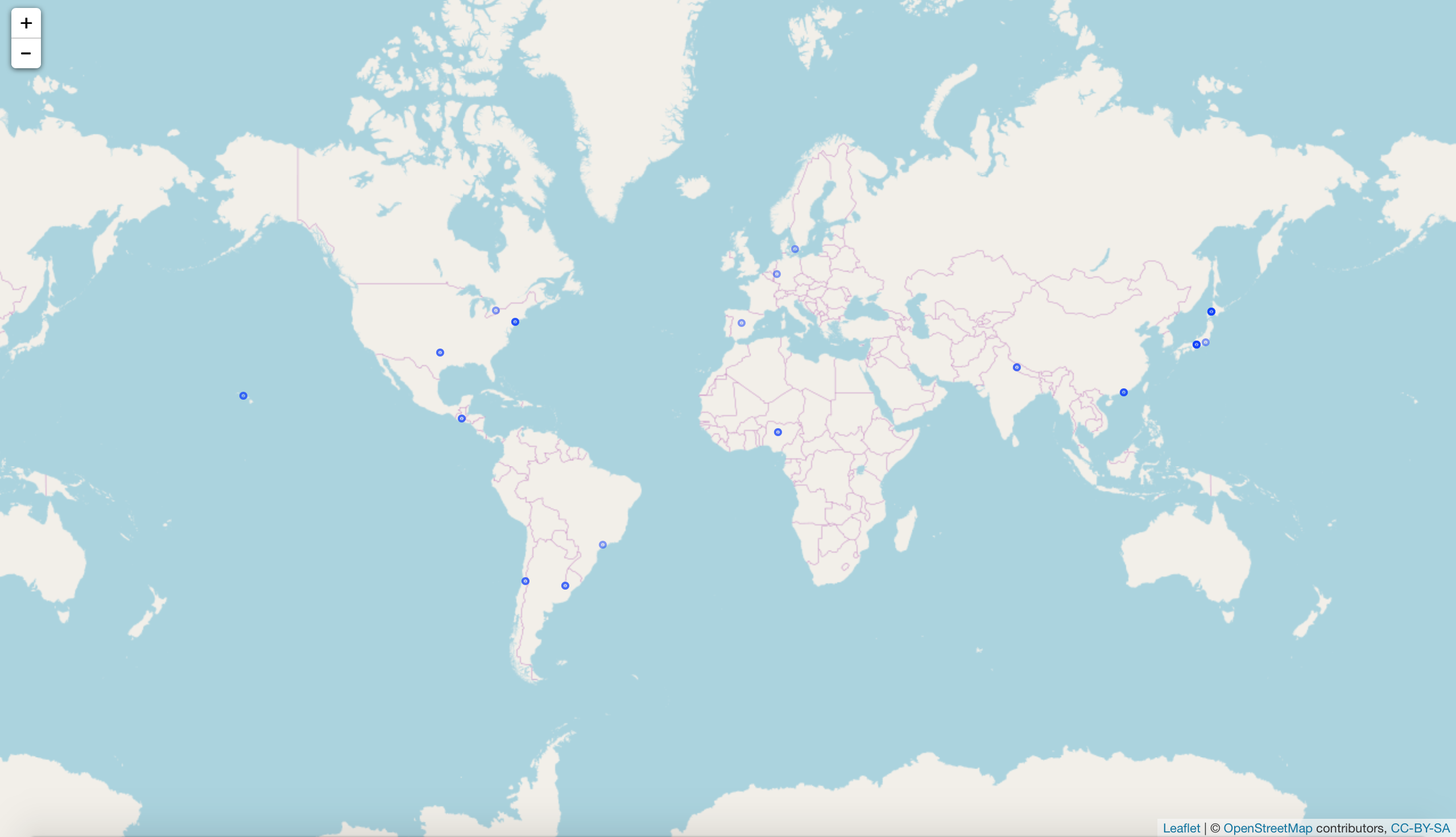 map showing where geotagged #opendataday and #odd18 tweets originated from