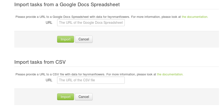 Web form for importing tasks from a CSV file