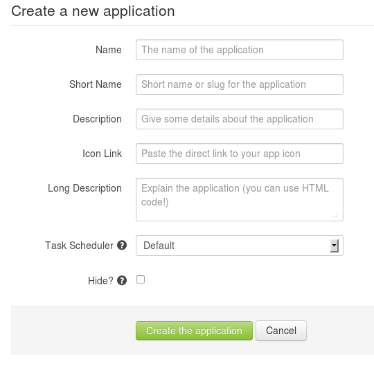 Web form for creating an app